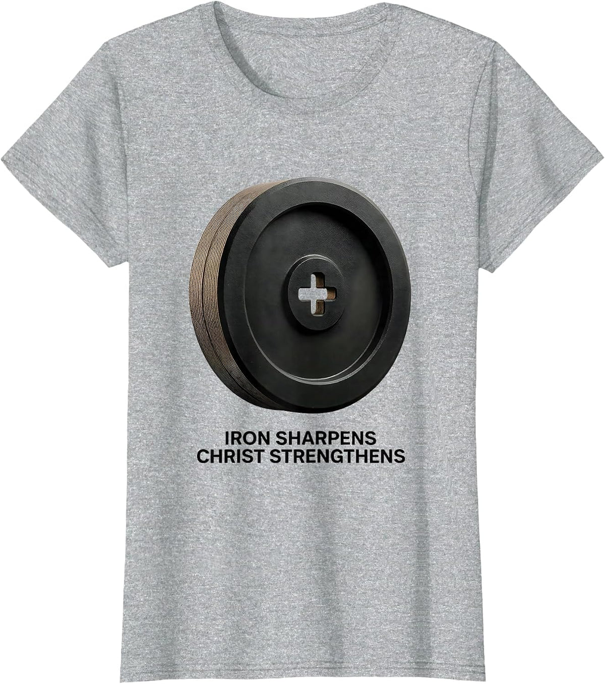 Women's Iron Sharpens, Christ Strengthens Faith Gym Christian T-Shirt - Heather Grey