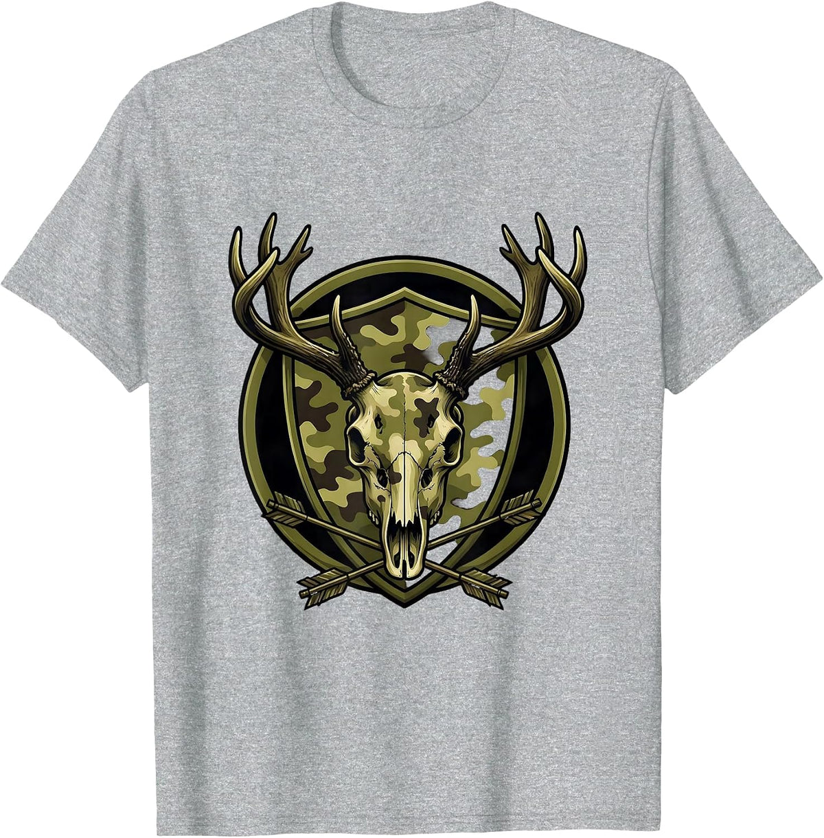 Men's Deer Skull Camo Hunting Graphic Design T-Shirt - Heather Grey