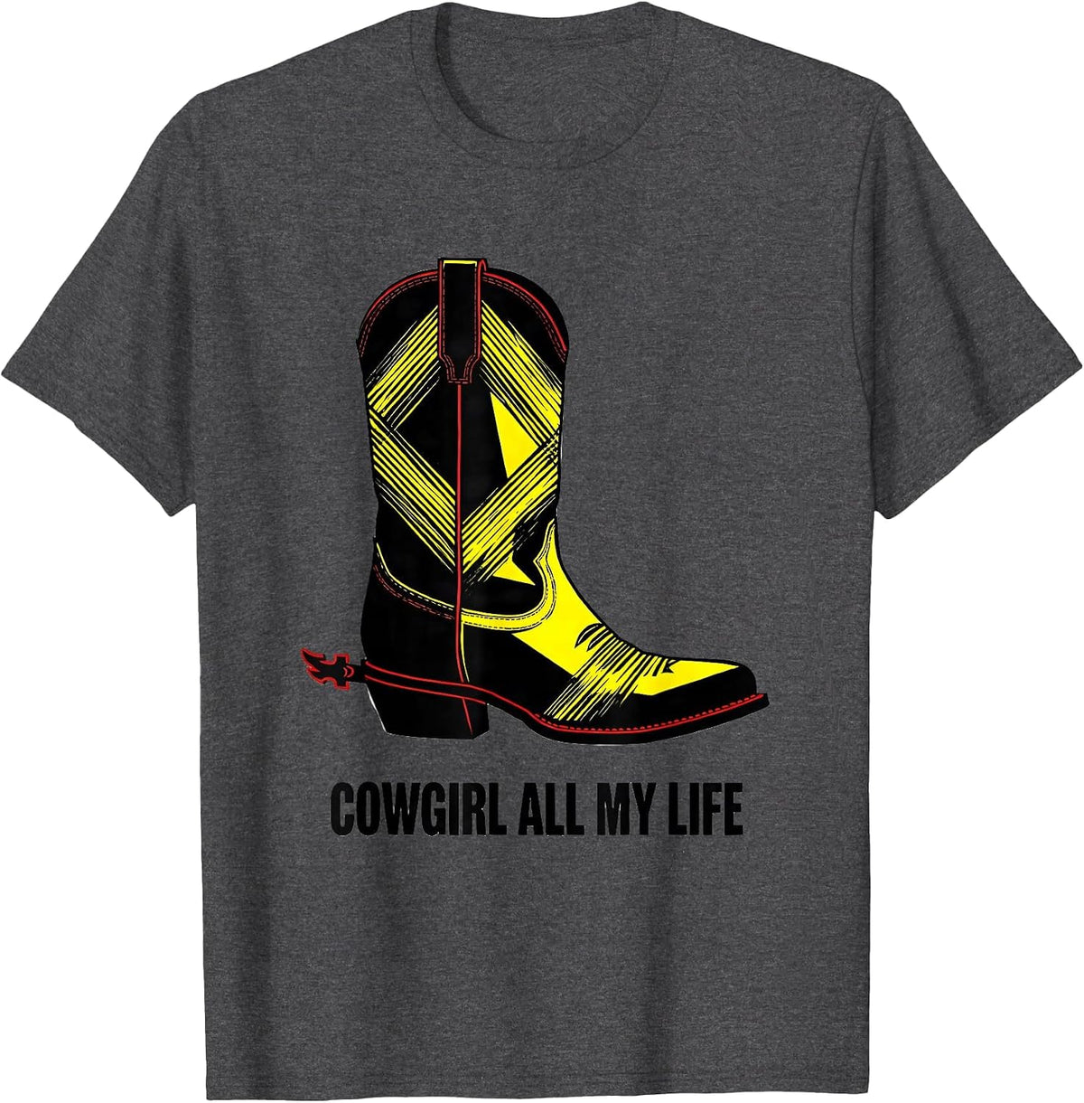 Cowgirl All My Life Stencil Western Pride Rodeo Gift T-Shirt - Dark Heather Grey