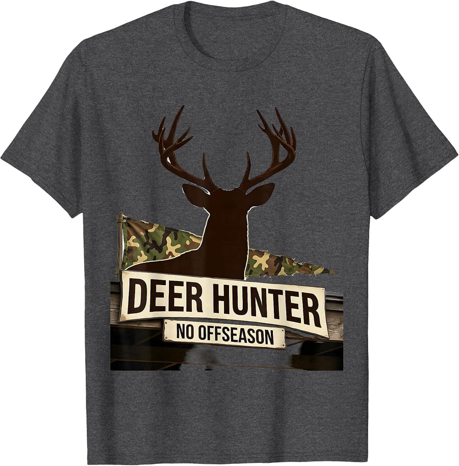 Men's Deer Hunter No Offseason Funny Camo Dad Hunting Gift T-Shirt - Dark Heather Grey