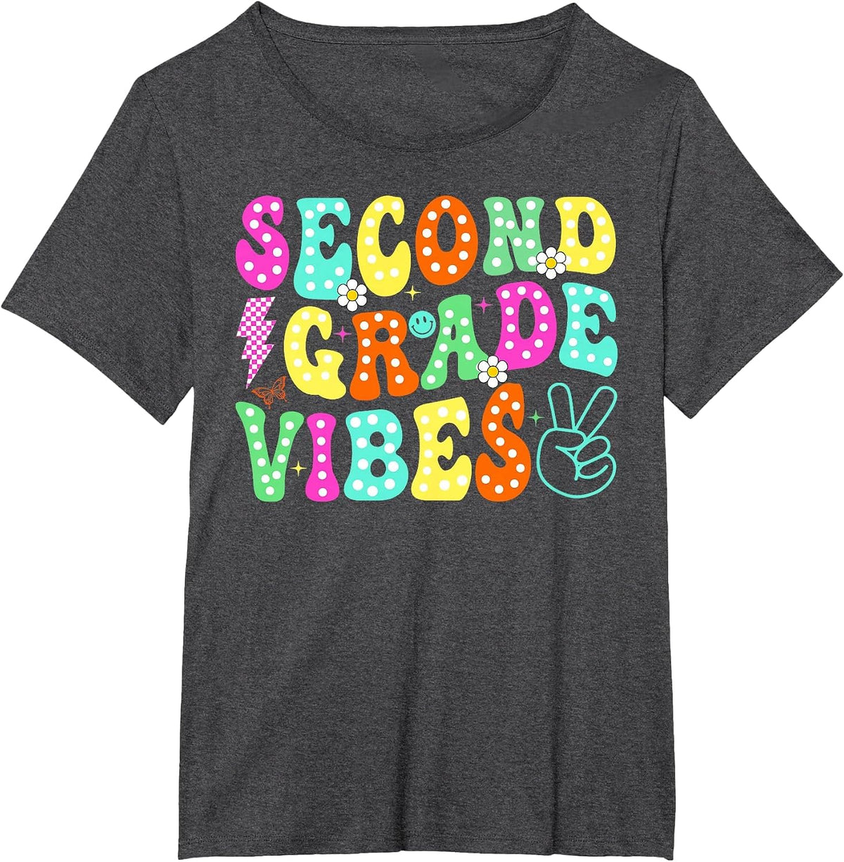 Second 2nd Grade Vibes Back to School Groovy Teacher Student T-Shirt - Dark Heather Grey
