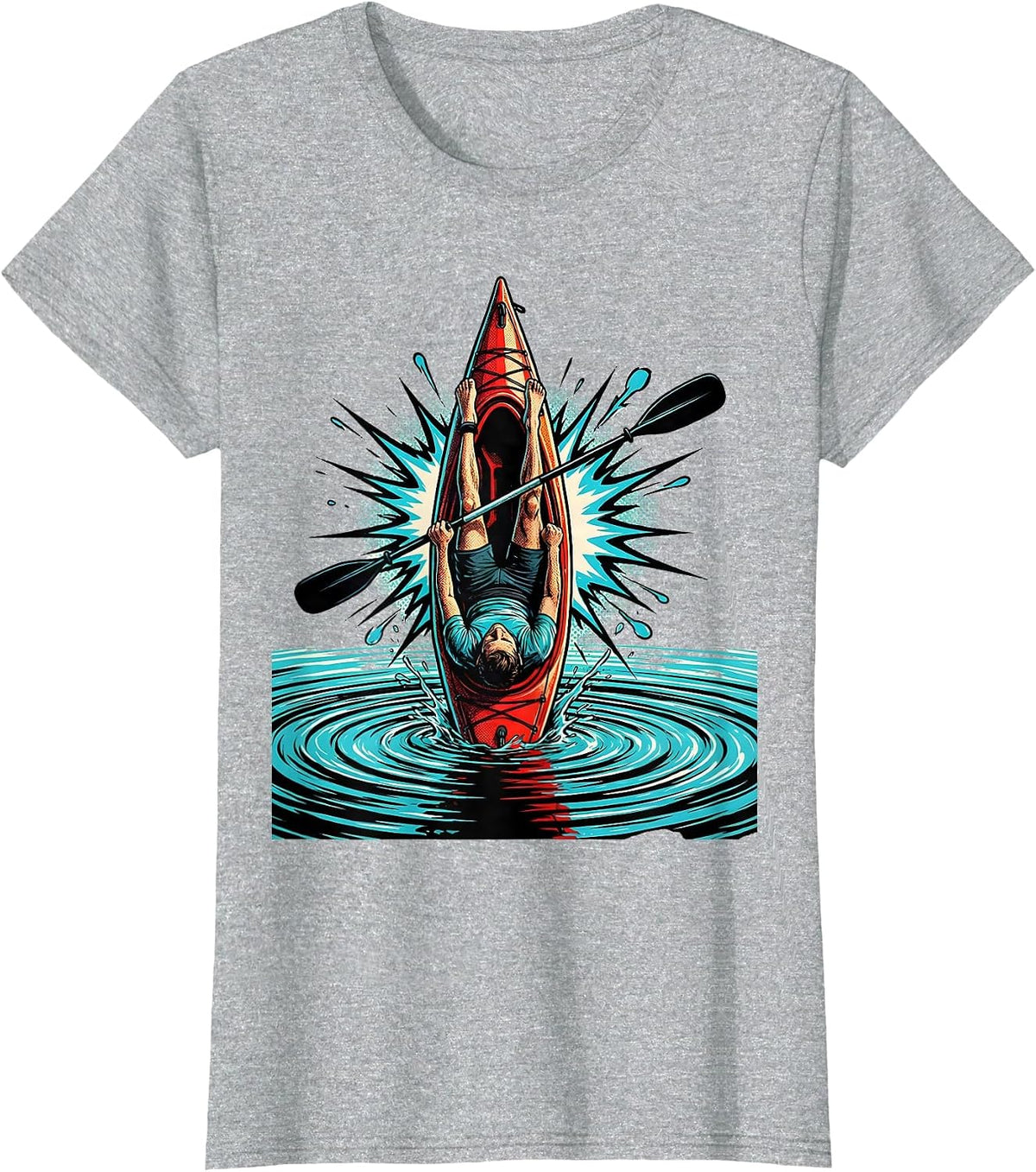 Women's Kayaker Upside Down Pop Art Funny Kayak Humor T-Shirt - Heather Grey