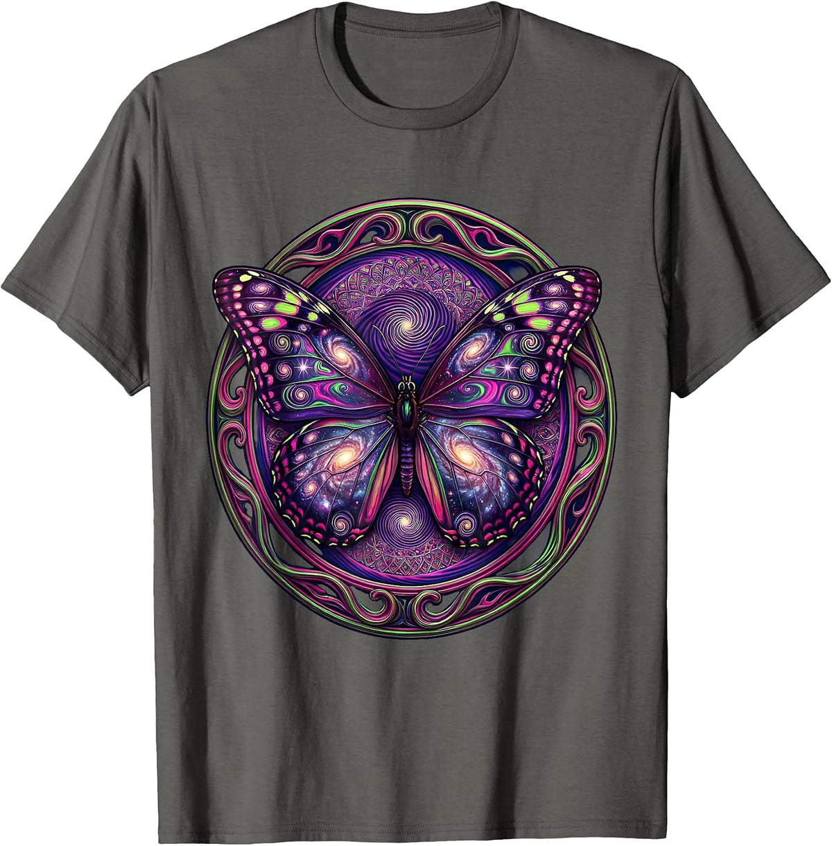 Cosmic Butterfly Galaxy Wings Illustration T-Shirt - Asphalt Grey