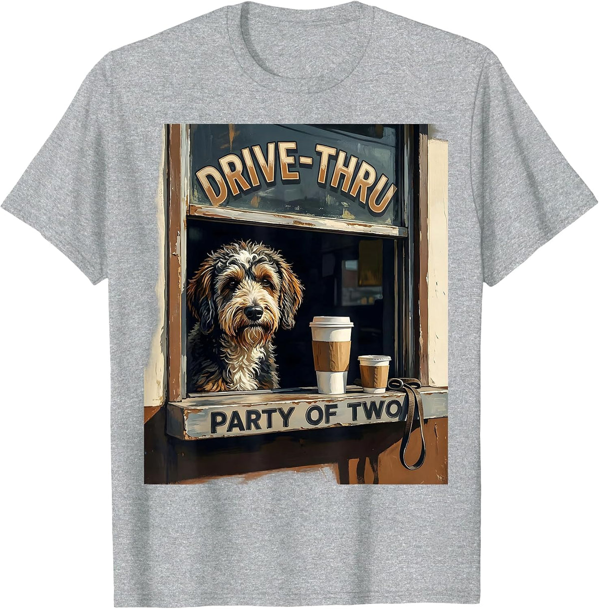 Men's Drive-Thru Party Of Two Funny Bernedoodle Coffee Lover Gift T-Shirt - Heather Grey