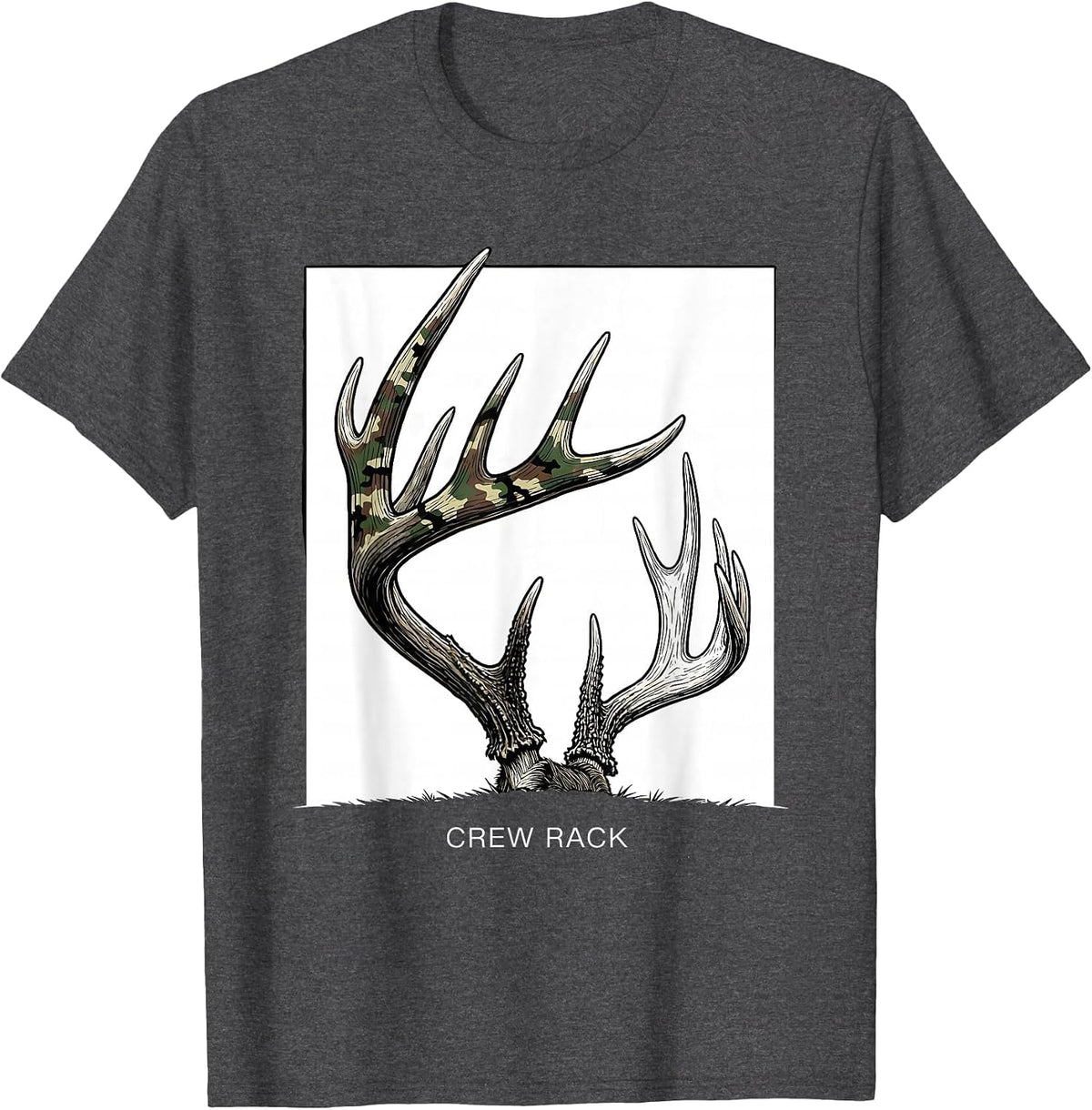 Men's Crew Rack Line Art Camo Deer Hunting Youth Family Humor T-Shirt - Dark Heather Grey