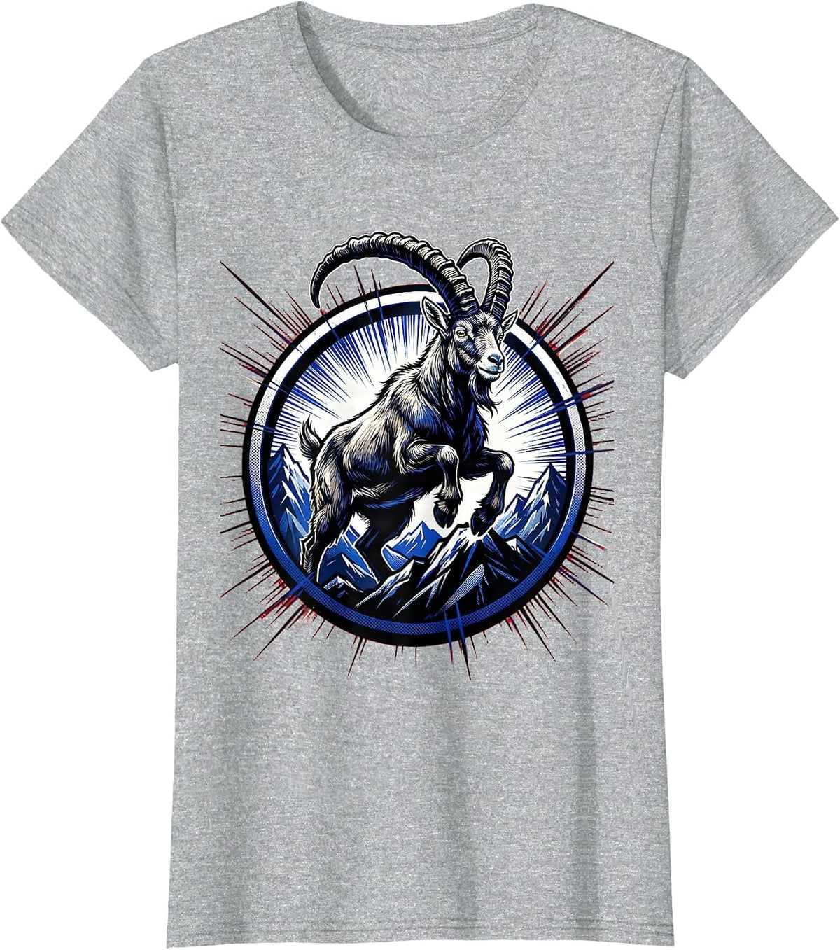 Mountain Goat Summit Peak Wildlife Illustration T-Shirt - Heather Grey