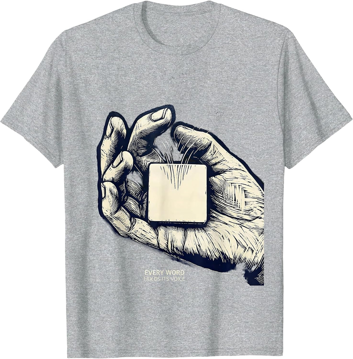 Men's Every Word Holds Its Voice Linocut Speech Language T-Shirt - Heather Grey
