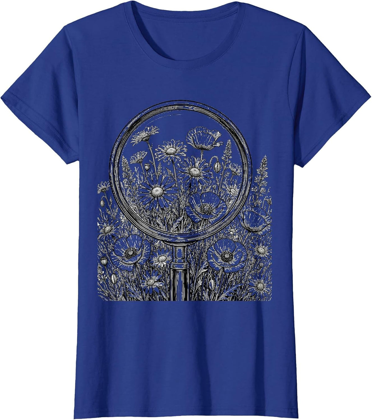 Women's School Counselor Wildflower Magnifying Glass T-Shirt - Royal Blue