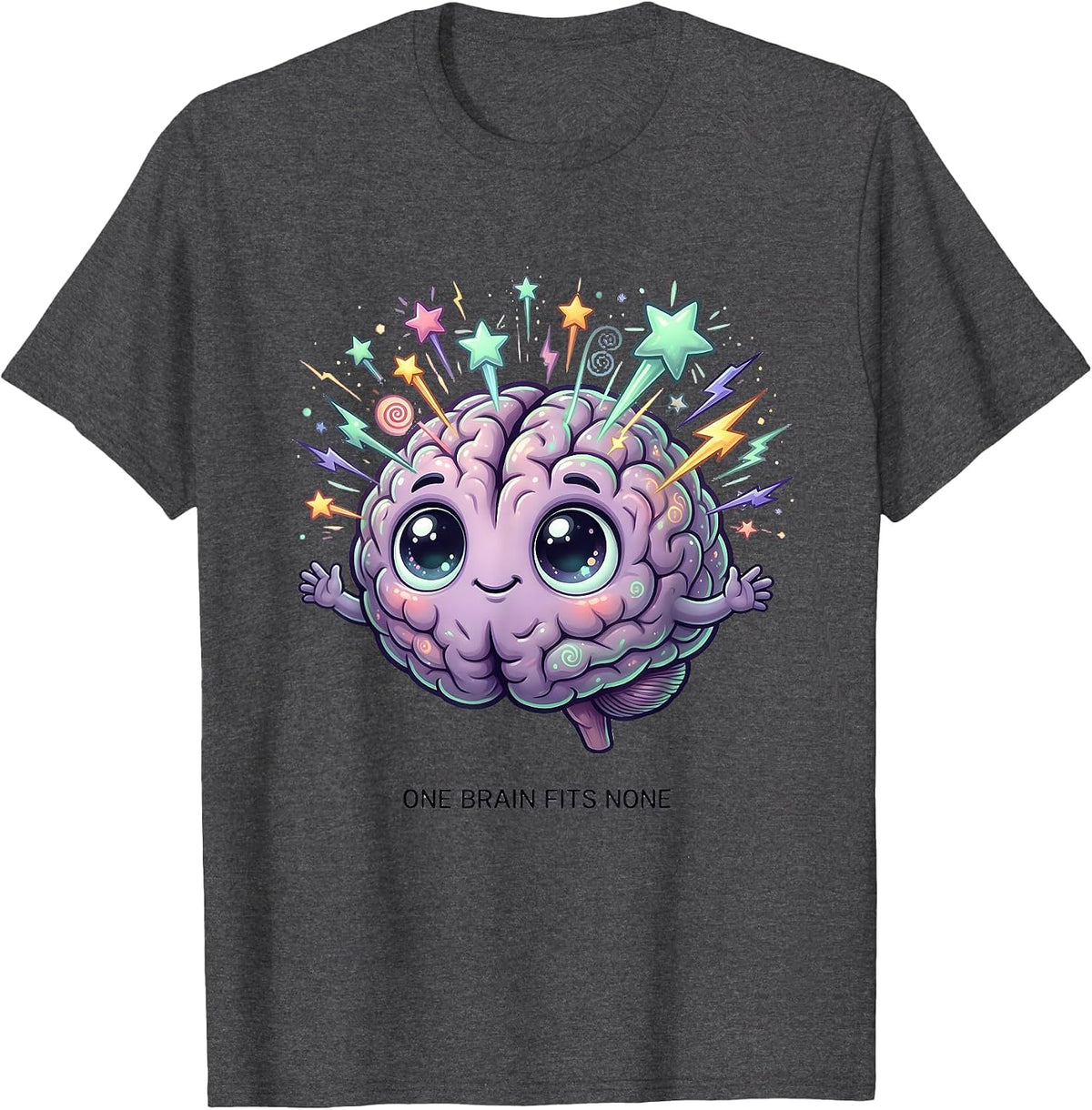 One Brain Fits None Neurodiversity Design T-Shirt - Dark Heather Grey