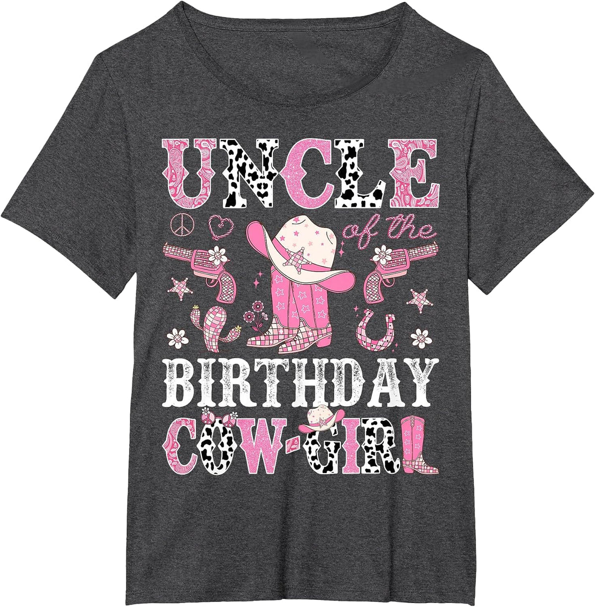 Uncle of The Birthday Cowgirl Pink Disco Rodeo Western T-Shirt - Dark Heather Grey