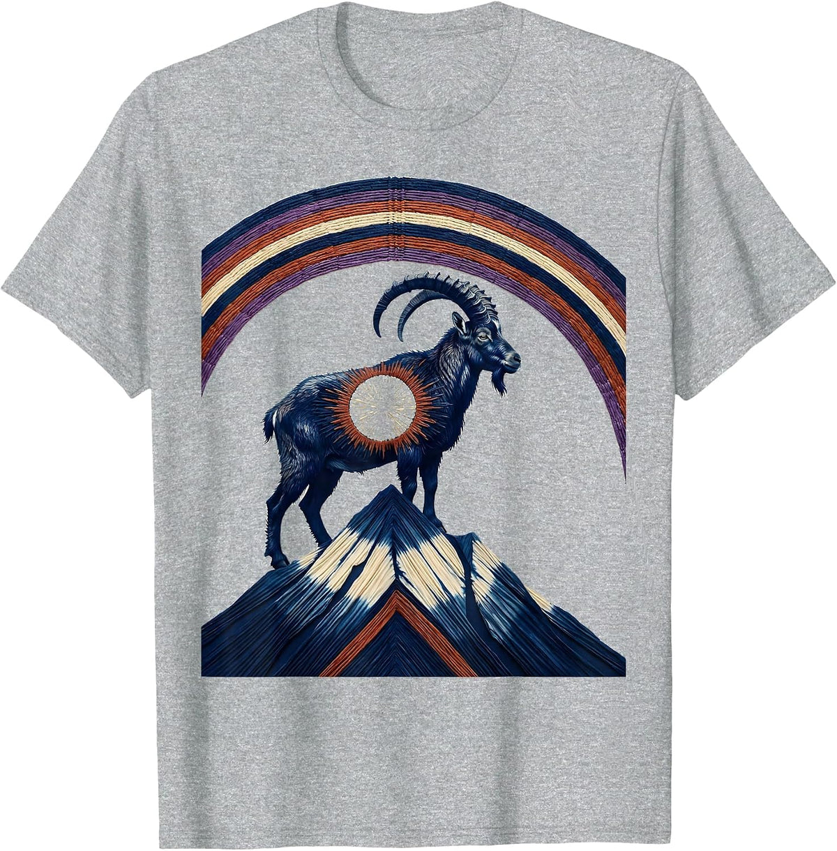 Men's Hippie Goat on Mountain Rainbow Graphic T-Shirt - Heather Grey