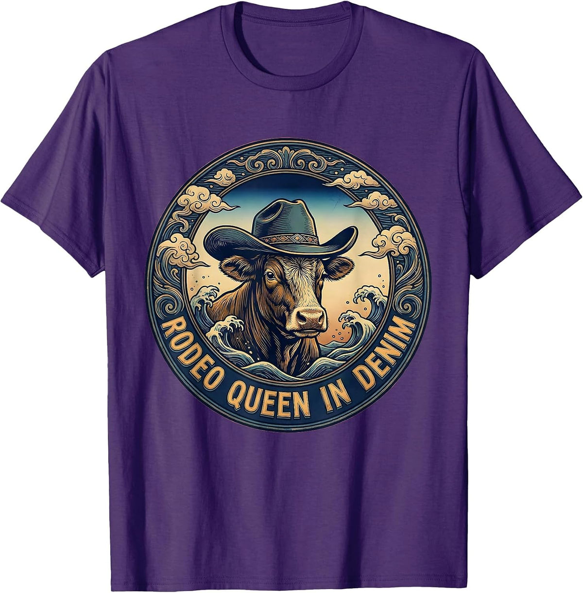 Men's Rodeo Queen In Denim Cowgirl Design T-Shirt - Purple
