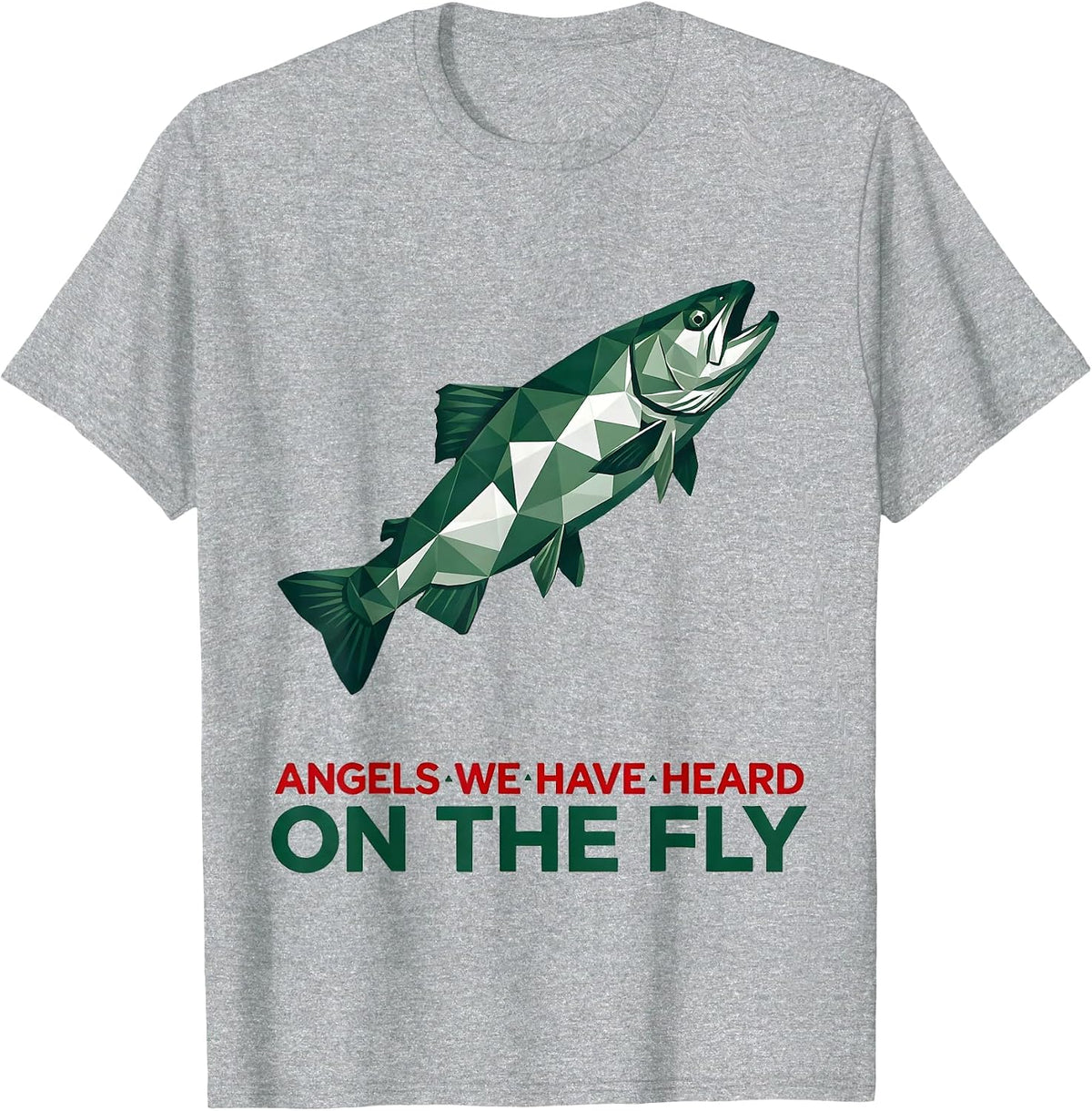 Men's Angels We Have Heard, On The Fly Geometric Christmas Fishing T-Shirt - Heather Grey