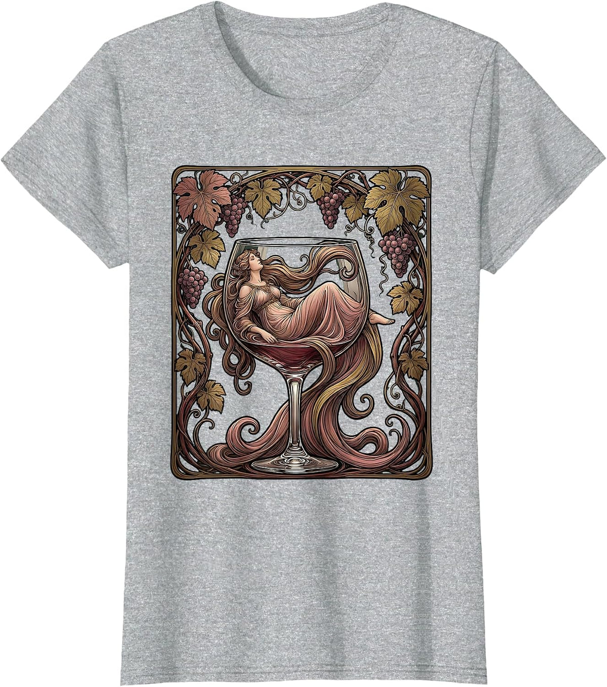 Women's Mimi Lounging in Giant Wine Glass Illustration T-Shirt - Heather Grey