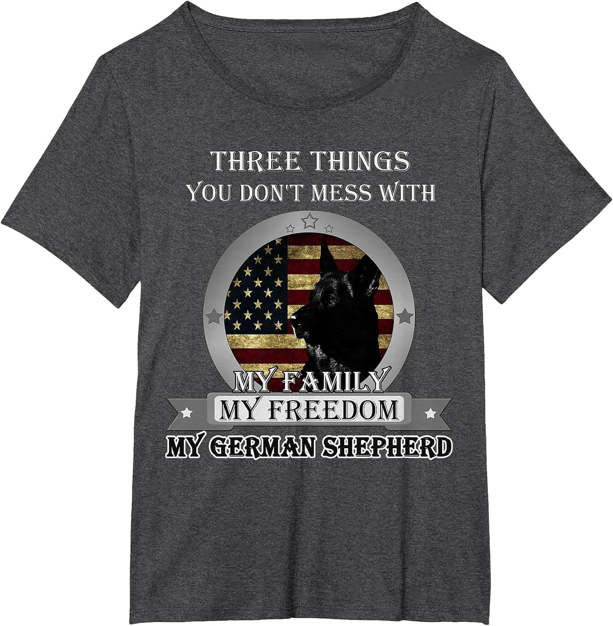 Black German Shepherd American Flag Three Things You Don't T-Shirt - Dark Heather Grey