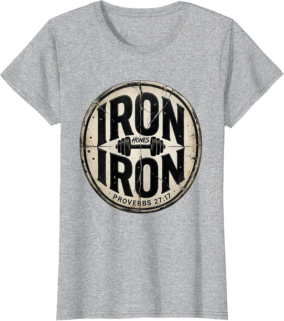 Women's Iron Hones Iron Proverbs 27:17 Christian Men Gym Workout T-Shirt - Heather Grey