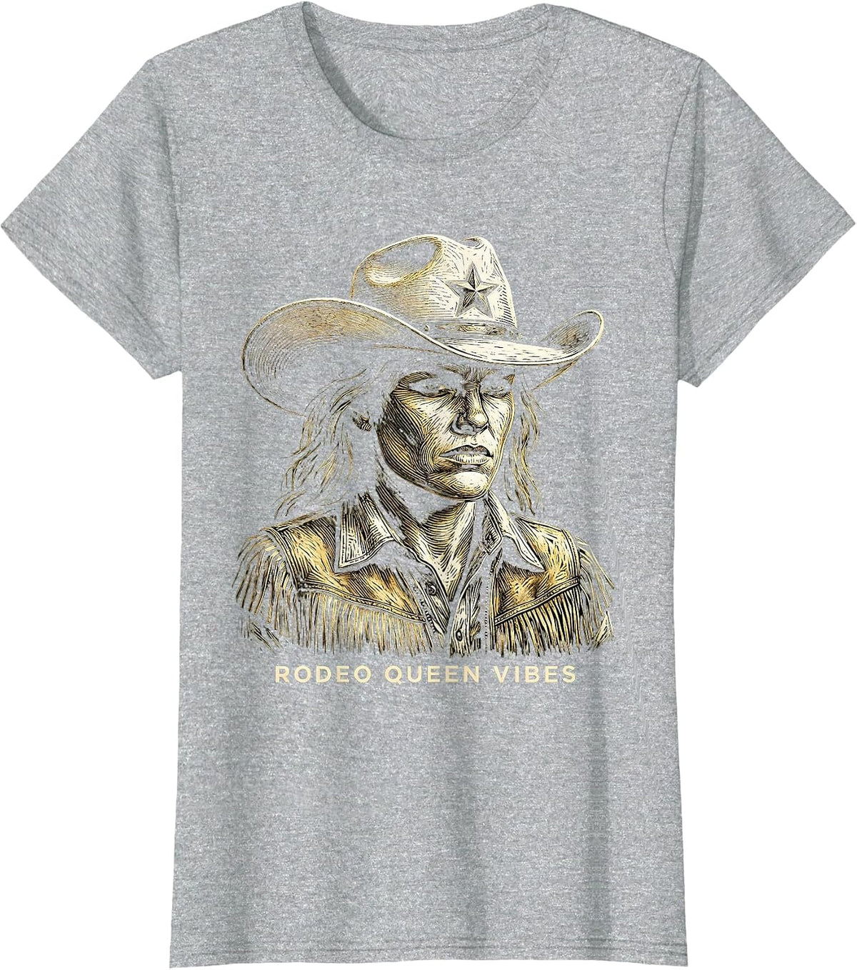 Rodeo Queen Vibes Cowgirl Design T-Shirt - Heather Grey