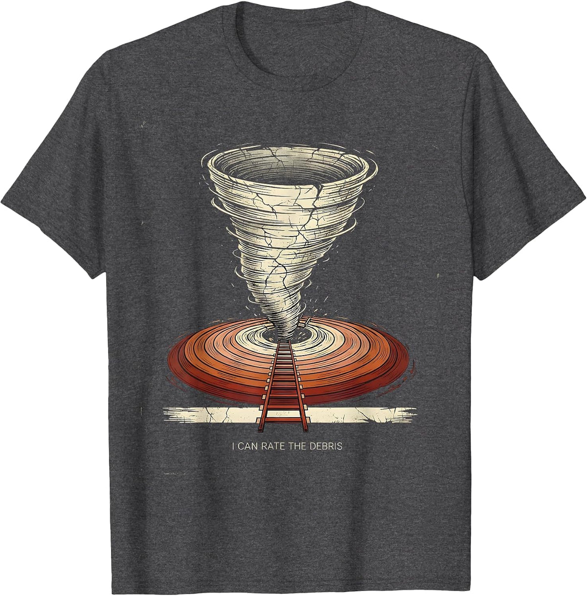 Men's I Can Rate The Debris Distressed Tornado Storm Chaser T-Shirt - Dark Heather Grey