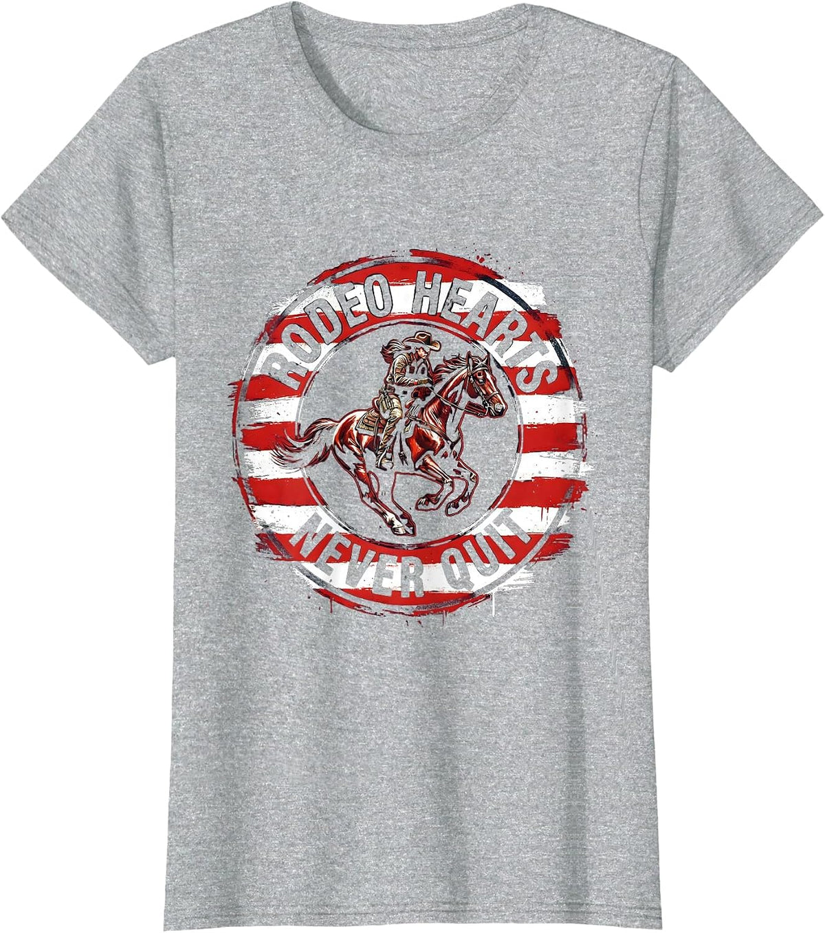 Women's Rodeo Hearts Never Quit Cowgirl Design T-Shirt - Heather Grey