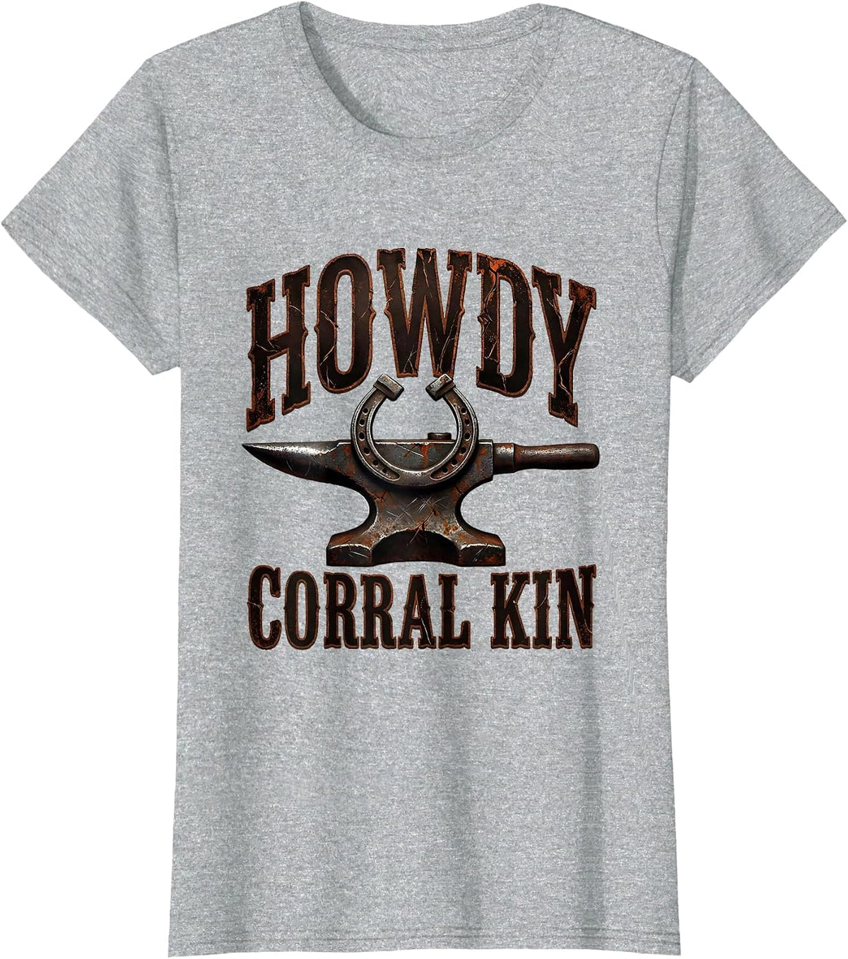 Howdy, Corral Kin Distressed Western Cowboy Cowgirl Rodeo T-Shirt - Heather Grey