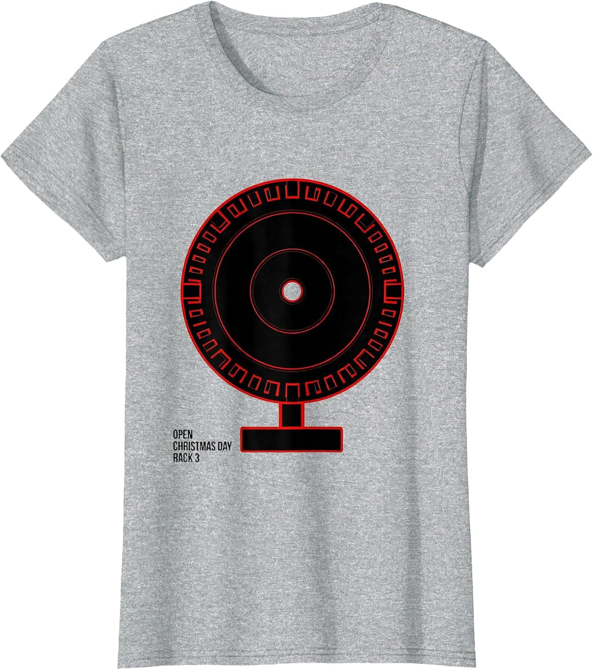 Women's Open Christmas Day, Rack 3 Funny Gym Weightlifting Christmas T-Shirt - Heather Grey