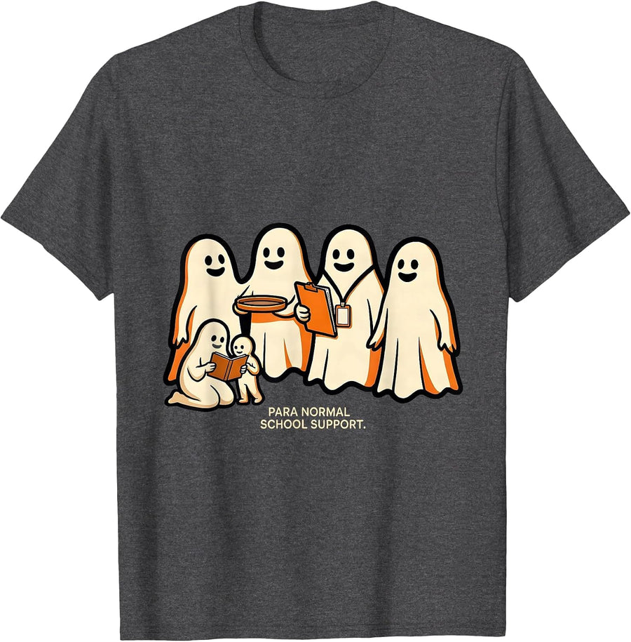 Men's Para Normal School Support Cartoon Paraeducator Halloween T-Shirt - Dark Heather Grey