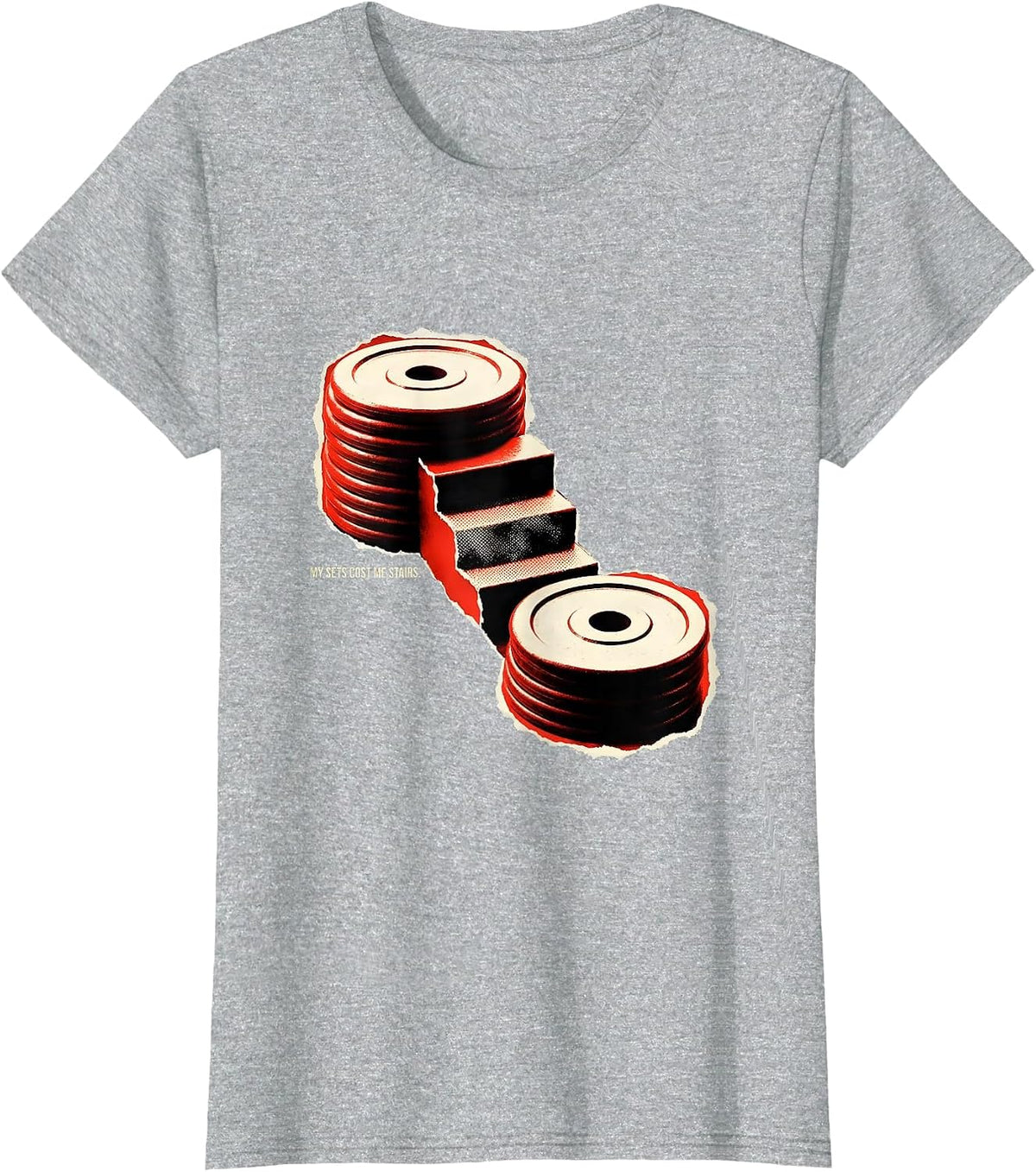 Women's My Sets Cost Me Stairs Funny Gym Workout Weightlifting Humor T-Shirt - Heather Grey