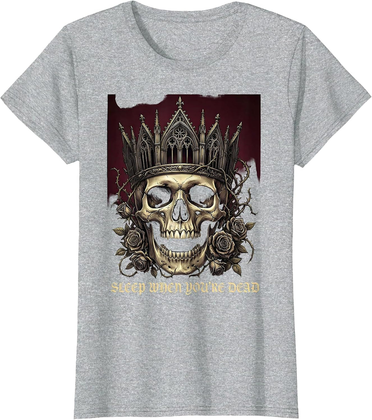 Sleep When You're Dead Death Metal Design T-Shirt - Heather Grey