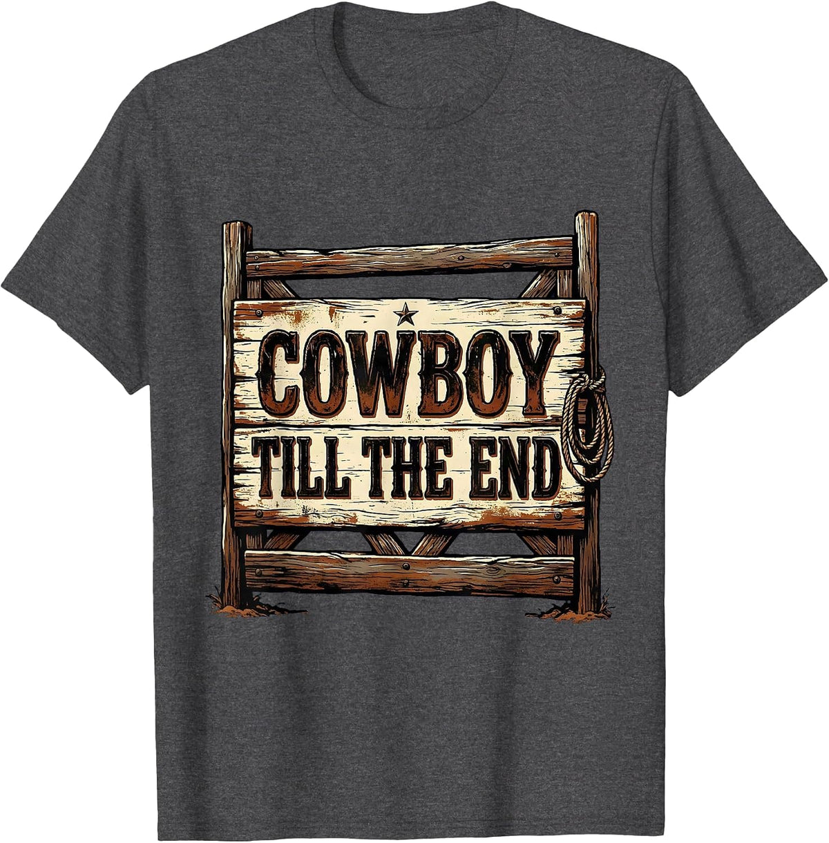 Cowboy Till The End Vintage Western Cowgirl Rodeo T-Shirt - Dark Heather Grey