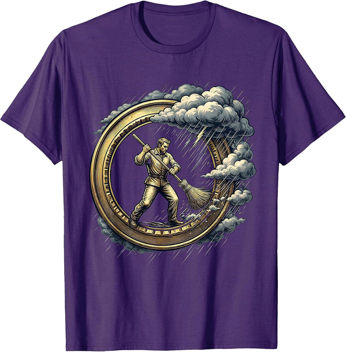 Emotional Support Husband Storm Chaser Broom Art T-Shirt - Purple
