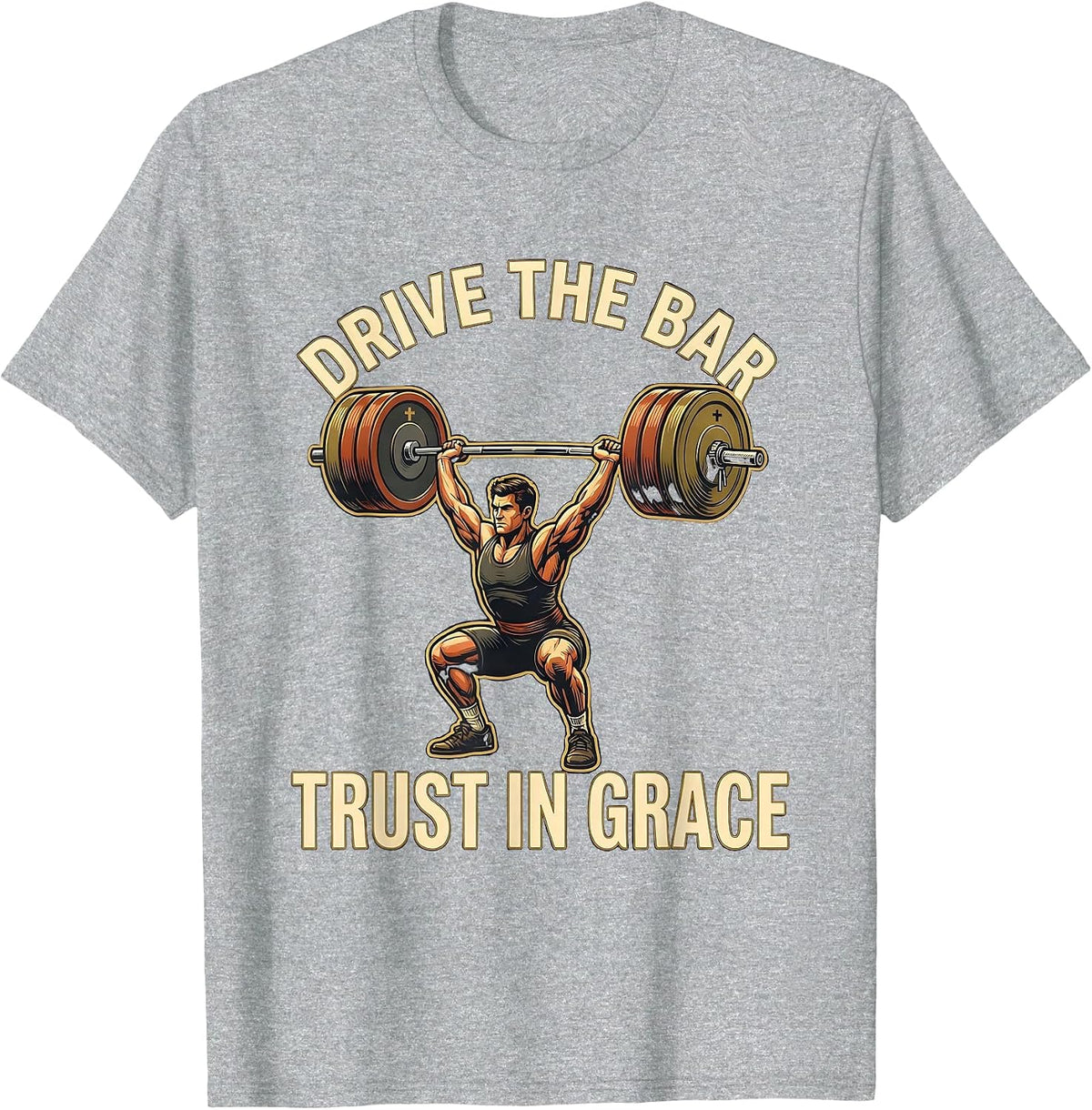 Men's Drive The Bar, Trust In Grace Funny Christian Gym T-Shirt - Heather Grey