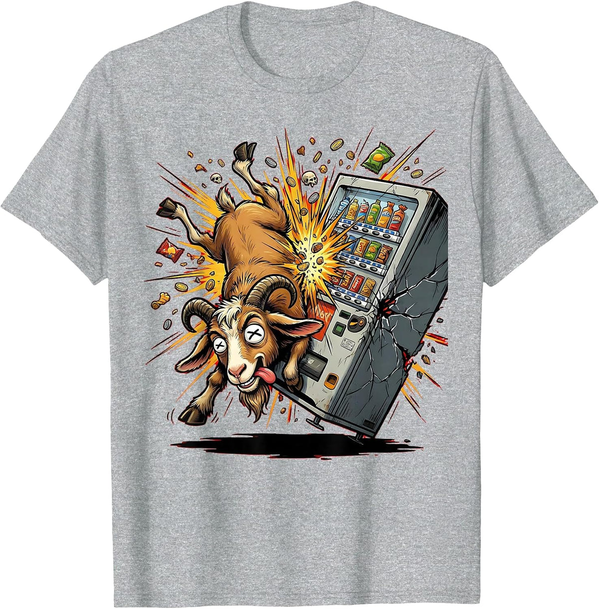 Men's Goat Headbutting Vending Machine Funny Graphic T-Shirt - Heather Grey