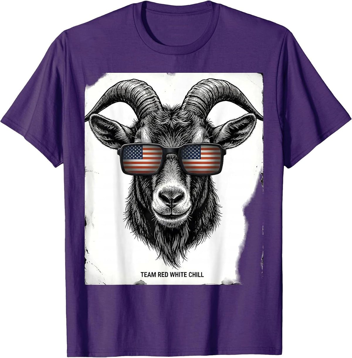 Team Red White Chill Patriotic Goat Humor Novelty Graphic T-Shirt - Purple