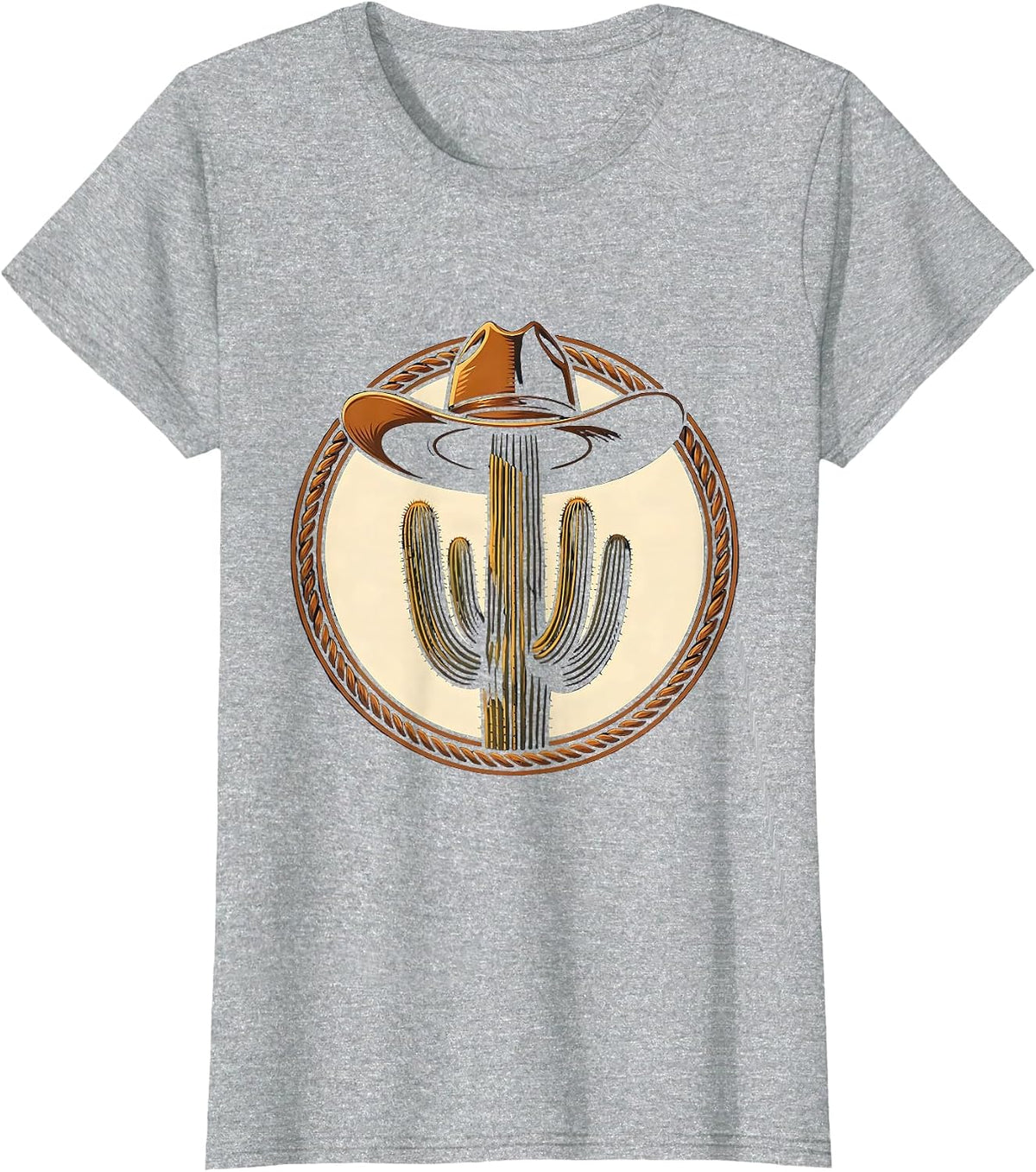 Lone Cactus Wide Brim Hat Shadow Western Design T-Shirt - Heather Grey
