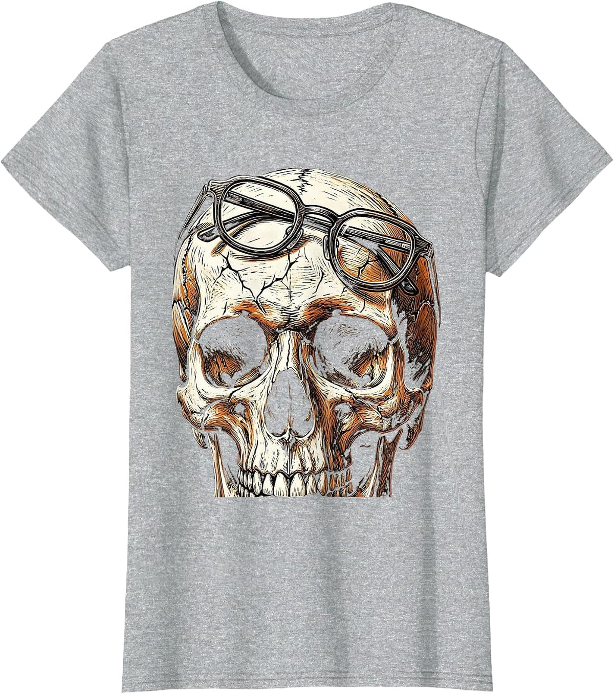 Elder Emo Skull With Reading Glasses Design T-Shirt - Heather Grey