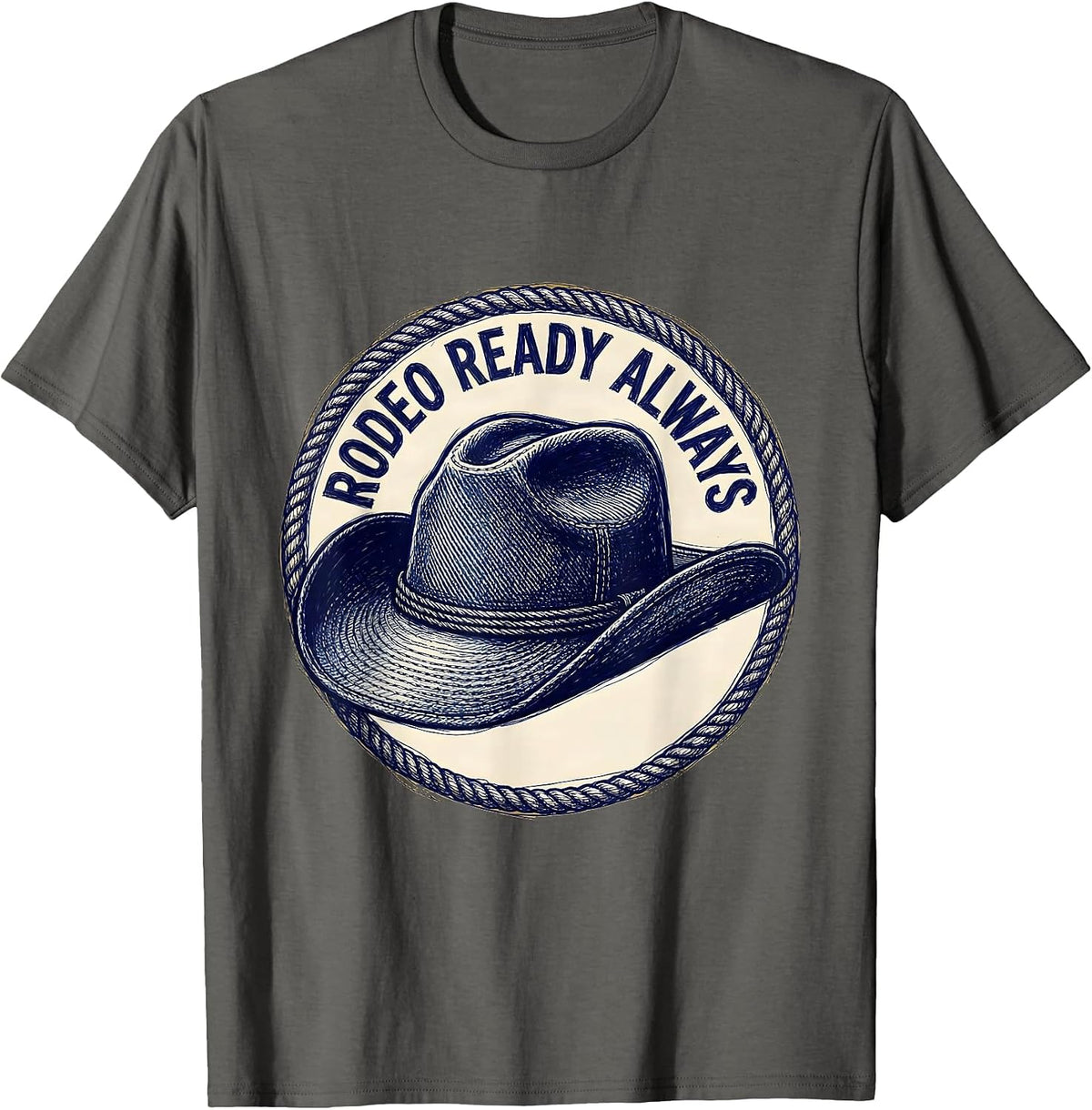 Denim Cowgirl Rodeo Ready Always Design T-Shirt - Asphalt Grey