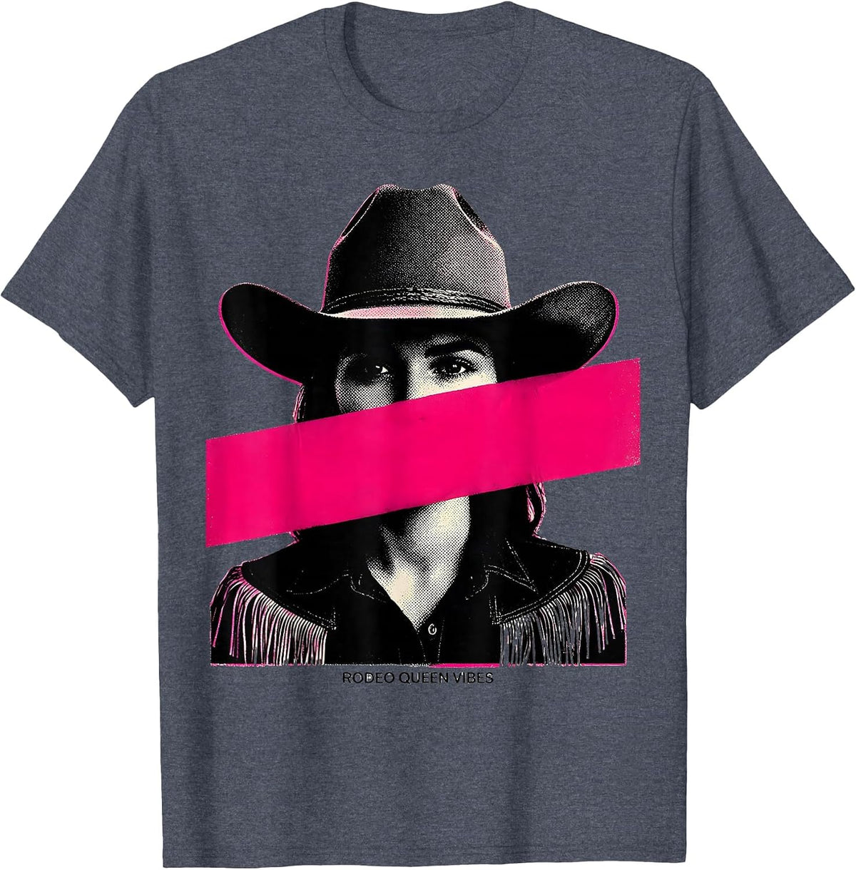 Rodeo Queen Vibes Pink Cowgirl Design T-Shirt - Heather Blue