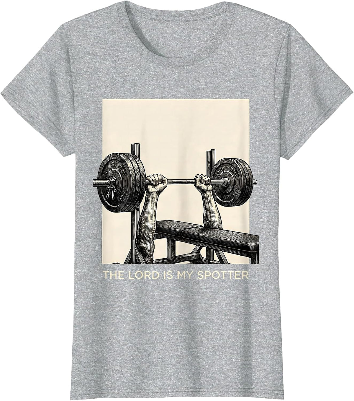 The Lord Is My Spotter Funny Christian Gym Lifter Humor T-Shirt - Heather Grey