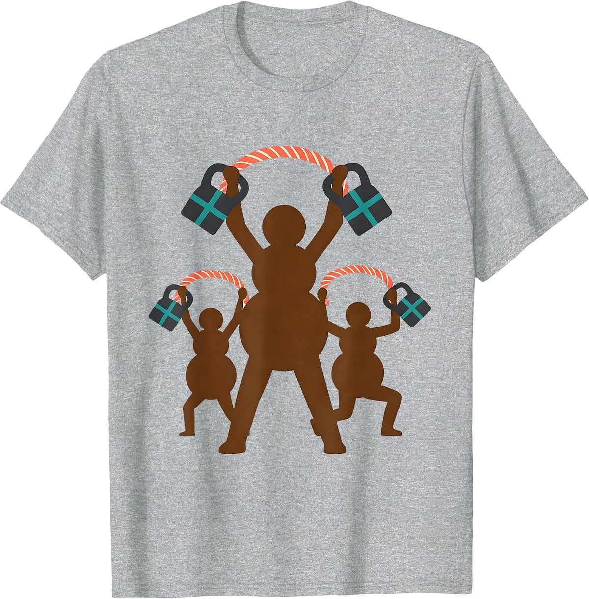 Men's Snowman Kettlebell Midcentury Modern Christmas Gym Humor T-Shirt - Heather Grey