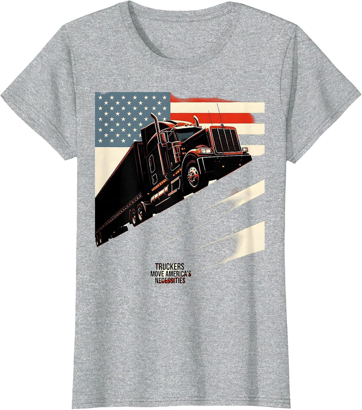 Truckers Move America's Necessities Patriotic Semi Truck T-Shirt - Heather Grey