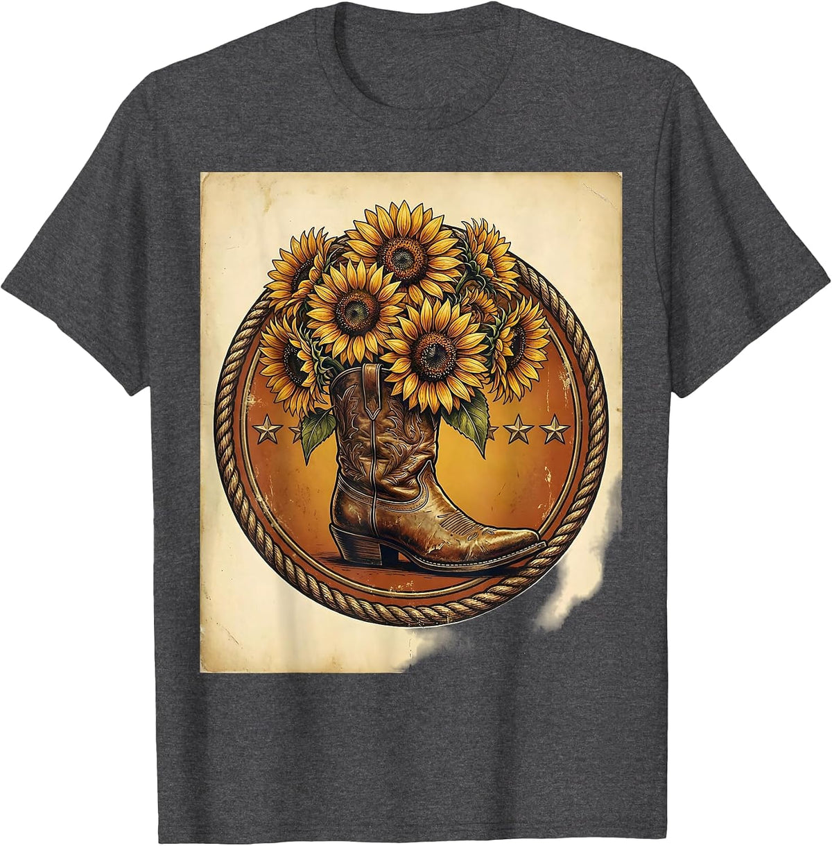 Cowgirl Boot Sunflower Blooms Rodeo Design T-Shirt - Dark Heather Grey