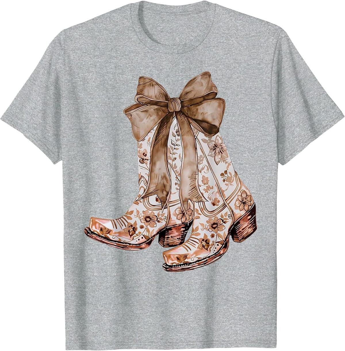 Howdy Brown Leather Bow Cowhide Coquette T-Shirt - Heather Grey