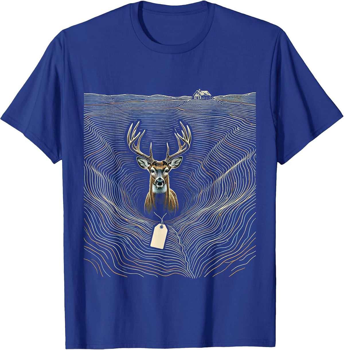 Men's Whitetail Buck Topographic Contour Deer Hunting Dad Humor T-Shirt - Royal Blue