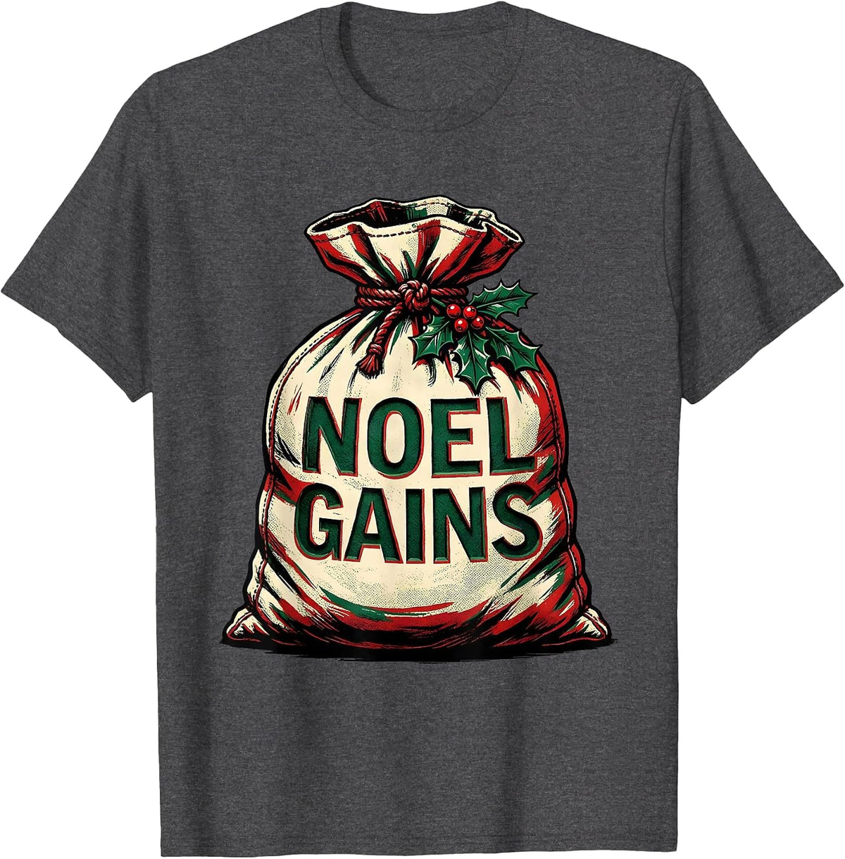 Men's Noel Gains Funny Christmas Gym Bodybuilding Weightlifting T-Shirt - Dark Heather Grey