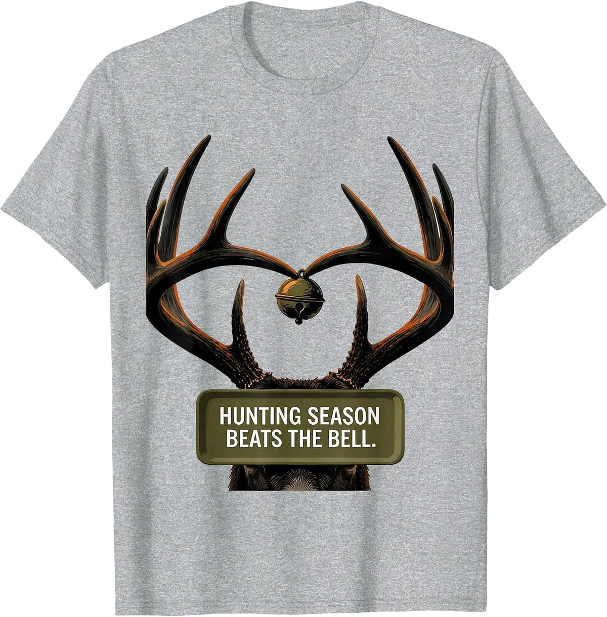 Men's Hunting Season Beats The Bell Funny Deer Hunting Camo Dad T-Shirt - Heather Grey