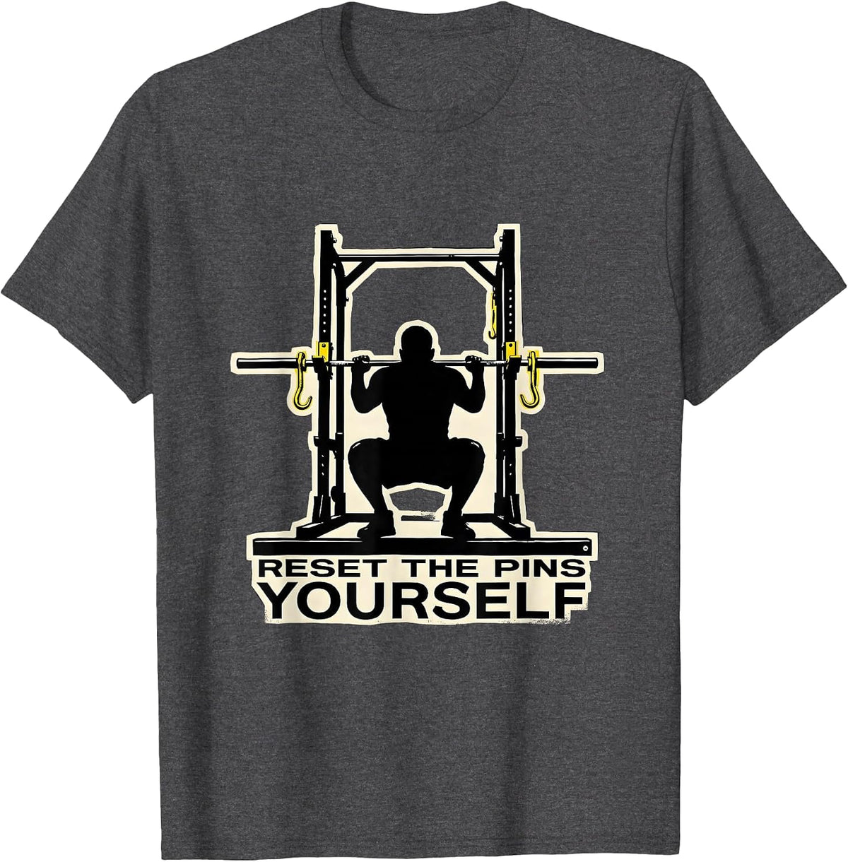 Men's Reset The Pins Yourself Funny Gym Workout Deadpan T-Shirt - Dark Heather Grey