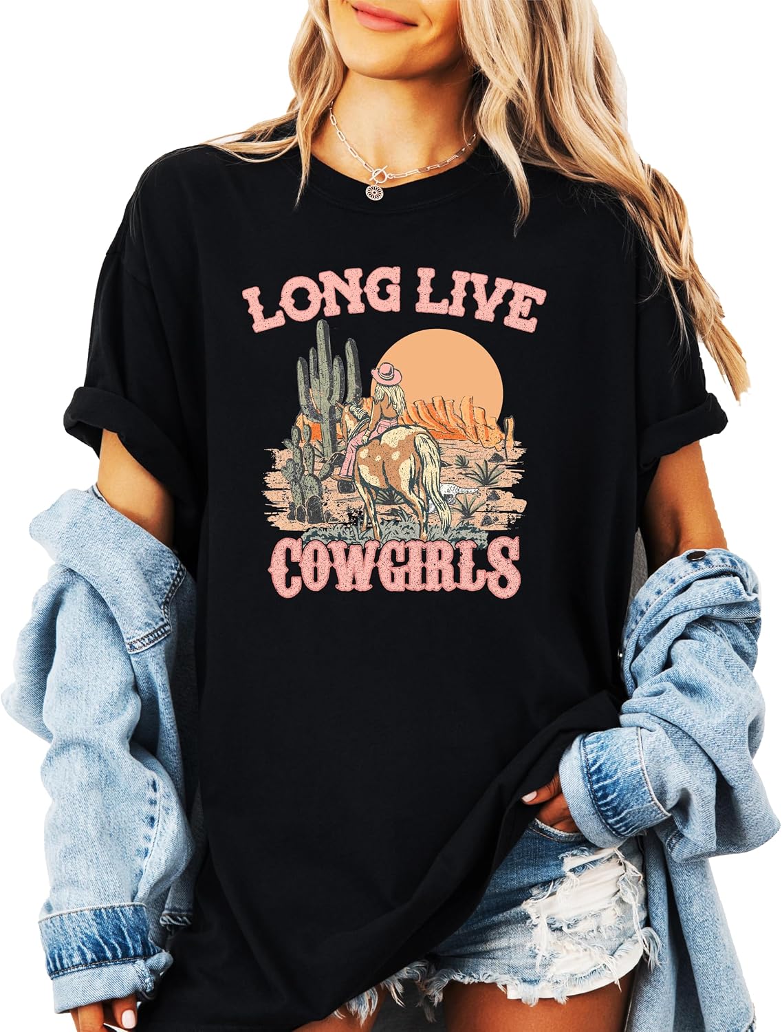 Long Live Western Shirt for Women Teens and Girls Western Style Desert Cowgirl Tee - Adult Black Shirt