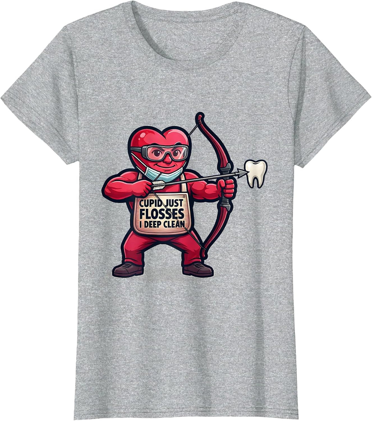 Cupid Just Flosses, I Deep Clean Funny Valentine Dental T-Shirt - Heather Grey
