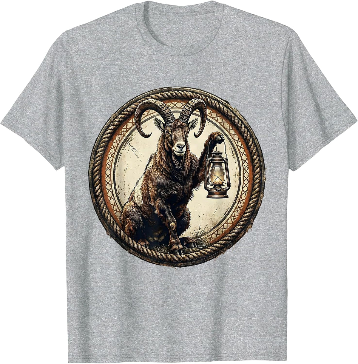 Men's Goat Standing on Hind Legs Holding a Lantern T-Shirt - Heather Grey