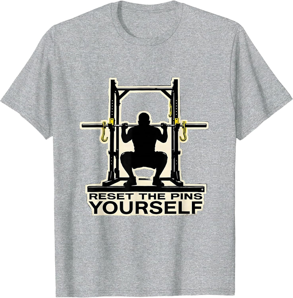 Men's Reset The Pins Yourself Funny Gym Workout Deadpan T-Shirt - Heather Grey